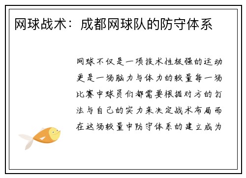 网球战术：成都网球队的防守体系